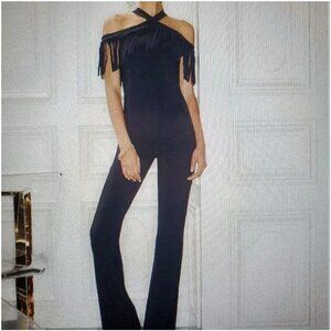 Chiara Boni La Petite Robe Liva Jumpsuit Womens 10 Black Fringe Strappy Italy